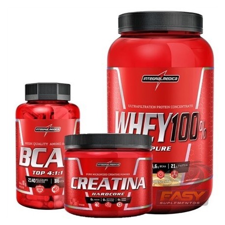 COMBO WHEY 100% PURE (907G) +BCAA TOP (120 CPS) + CREATINE 150G - INTEGRALMEDICA