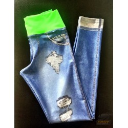 Calça Legging Jeans ( Detalhes Verde) - Garota Elétrica
