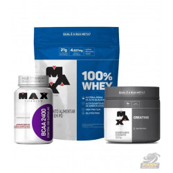 KIT MAX 1 - 100% WHEY NOVA FORMULA 900G + BCAA 2400 100 CAPS + CREATINA 300G 