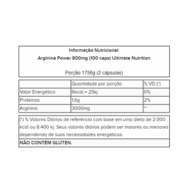 ARGININE POWER 800MG (100 CAPS) - ULTIMATE NUTRITION